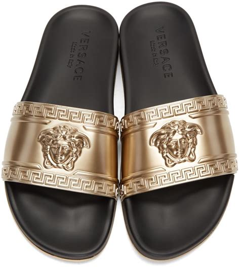 versace gold slides cheap|versace la medusa leather slides.